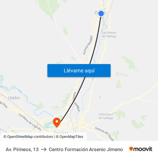 Av. Pirineos, 13 to Centro Formación Arsenio Jimeno map