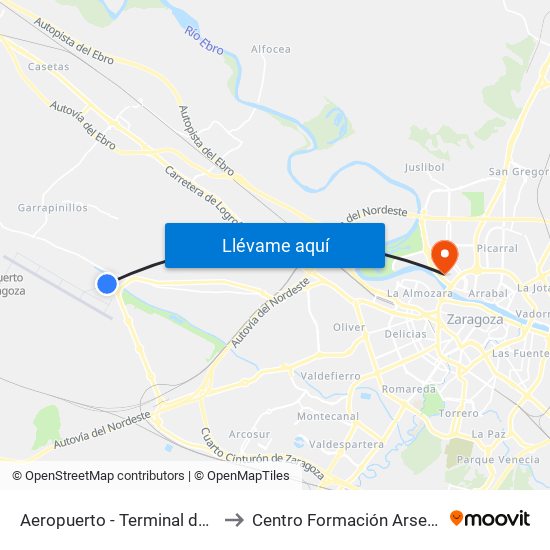 Aeropuerto - Terminal de Pasajeros to Centro Formación Arsenio Jimeno map