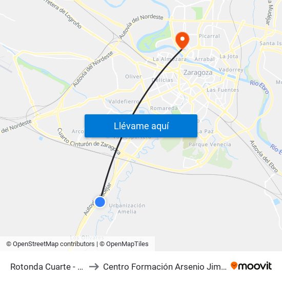 Rotonda Cuarte - Sur to Centro Formación Arsenio Jimeno map