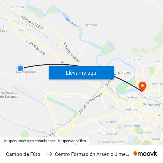 Campo de Fútbol to Centro Formación Arsenio Jimeno map