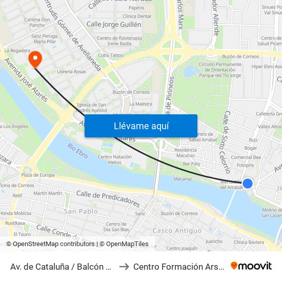Av. de Cataluña / Balcón de San Lázaro to Centro Formación Arsenio Jimeno map