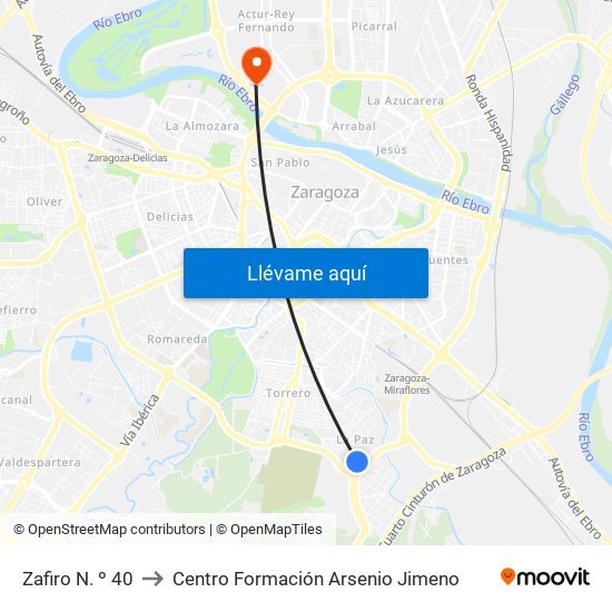 Zafiro N. º 40 to Centro Formación Arsenio Jimeno map