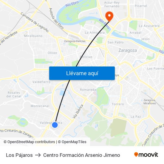 Los Pájaros to Centro Formación Arsenio Jimeno map