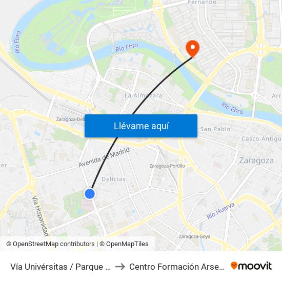 Vía Univérsitas / Parque de Delicias to Centro Formación Arsenio Jimeno map