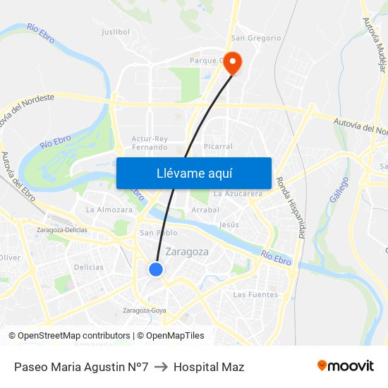 Paseo Maria Agustin Nº7 to Hospital Maz map