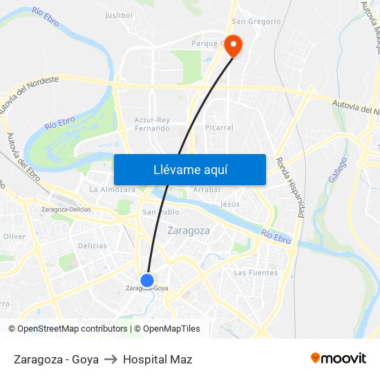 Zaragoza - Goya to Hospital Maz map