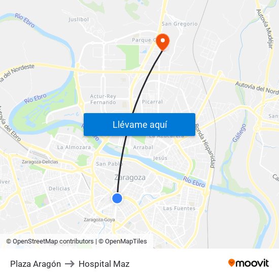 Plaza Aragón to Hospital Maz map