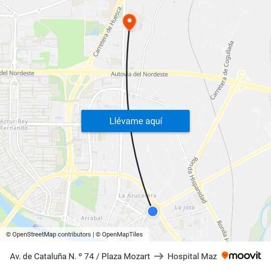 Av. de Cataluña N. º 74 / Plaza Mozart to Hospital Maz map