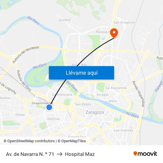 Av. de Navarra N. º 71 to Hospital Maz map