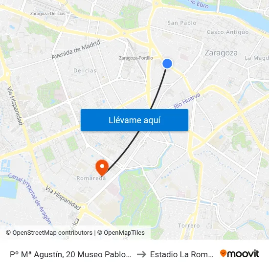 Pº Mª Agustín, 20 Museo Pablo Serrano to Estadio La Romareda map