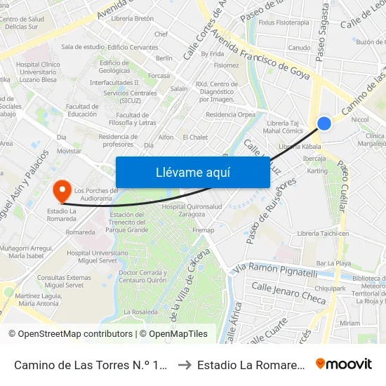 Camino de Las Torres N.º 116 to Estadio La Romareda map