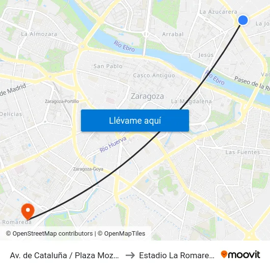 Av. de Cataluña / Plaza Mozart to Estadio La Romareda map