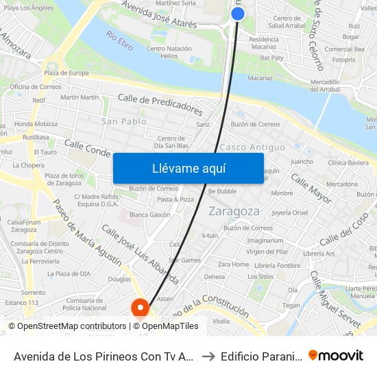 Avenida de Los Pirineos Con Tv Aragón to Edificio Paraninfo map