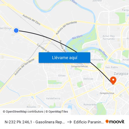 N-232 Pk 246,1 - Gasolinera Repsol to Edificio Paraninfo map
