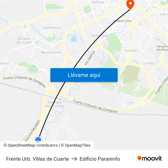 Frente Urb. Villas de Cuarte to Edificio Paraninfo map