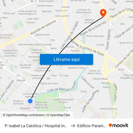 P. Isabel La Católica / Hospital Infantil to Edificio Paraninfo map