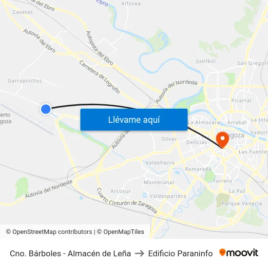 Cno. Bárboles - Almacén de Leña to Edificio Paraninfo map