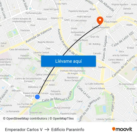 Emperador Carlos V to Edificio Paraninfo map