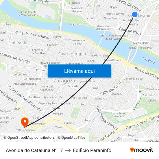 Avenida de Cataluña Nº17 to Edificio Paraninfo map