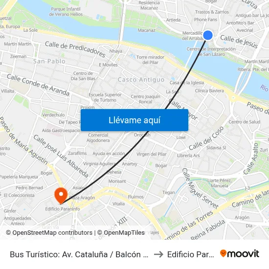 Bus Turístico: Av. Cataluña / Balcón de San Lázaro to Edificio Paraninfo map