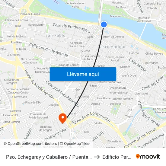 Pso. Echegaray y Caballero / Puente de Santiago to Edificio Paraninfo map