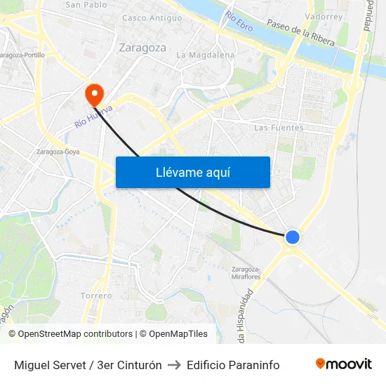 Miguel Servet / 3er Cinturón to Edificio Paraninfo map