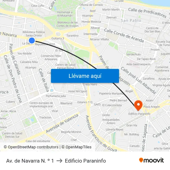 Av. de Navarra N. º 1 to Edificio Paraninfo map
