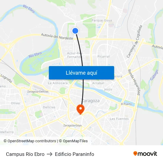 Campus Río Ebro to Edificio Paraninfo map
