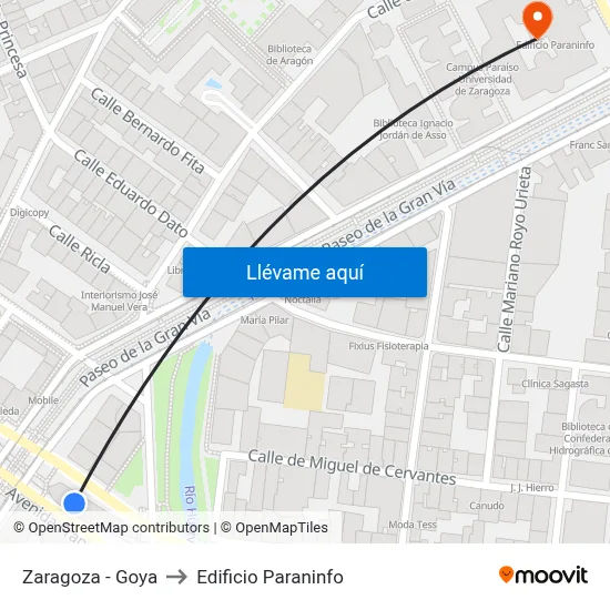 Zaragoza - Goya to Edificio Paraninfo map
