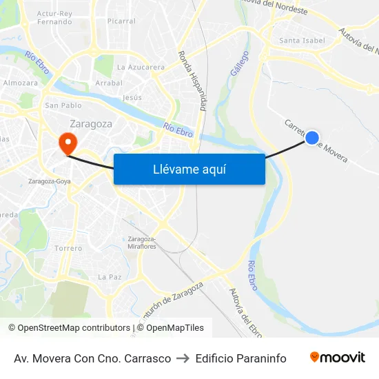 Av. Movera Con Cno. Carrasco to Edificio Paraninfo map
