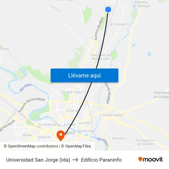 Universidad San Jorge (Ida) to Edificio Paraninfo map