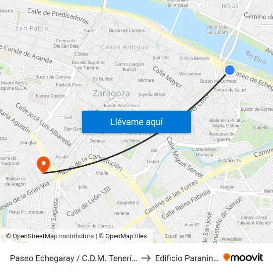 Paseo Echegaray / C.D.M. Tenerías to Edificio Paraninfo map