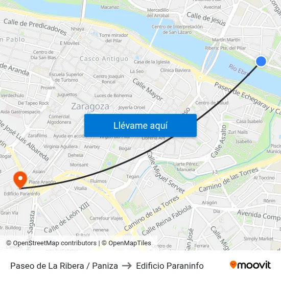 Paseo de La Ribera / Paniza to Edificio Paraninfo map
