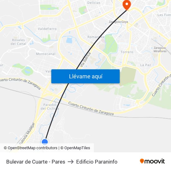 Bulevar de Cuarte - Pares to Edificio Paraninfo map