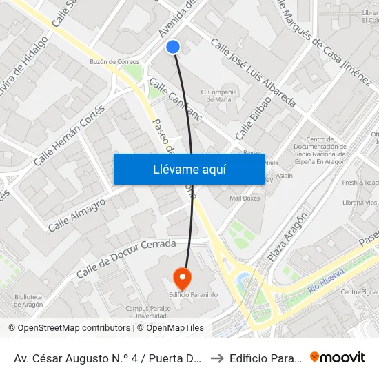 Av. César Augusto N.º 4 / Puerta Del Carmen to Edificio Paraninfo map
