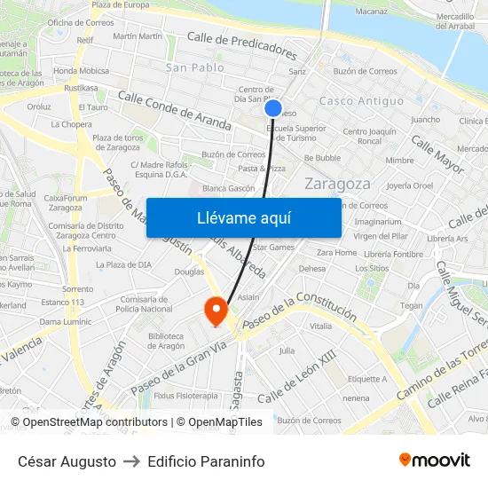 César Augusto to Edificio Paraninfo map