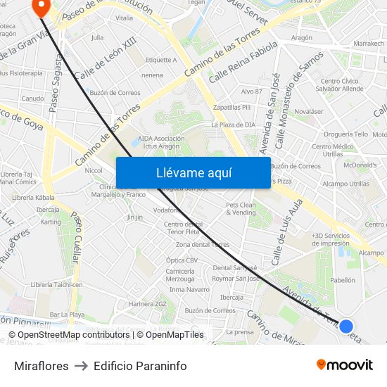 Miraflores to Edificio Paraninfo map