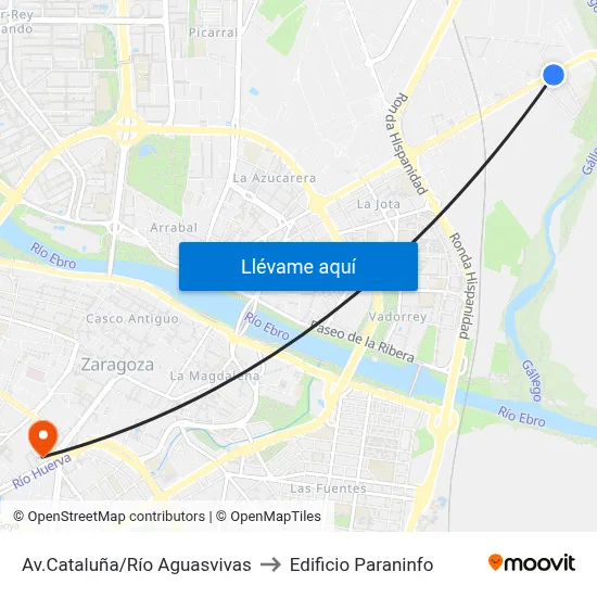 Av.Cataluña/Río Aguasvivas to Edificio Paraninfo map