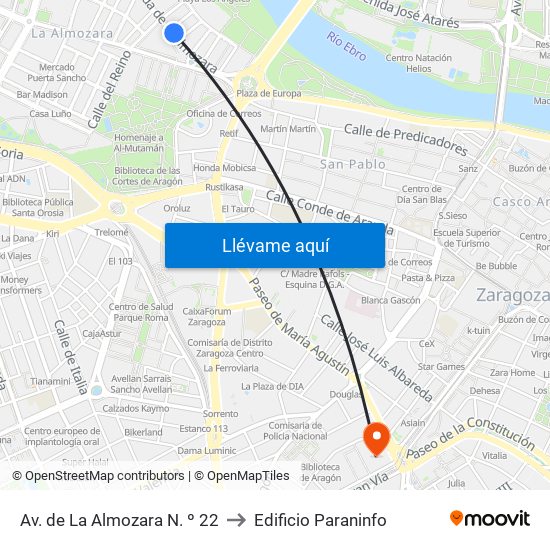 Av. de La Almozara N. º 22 to Edificio Paraninfo map