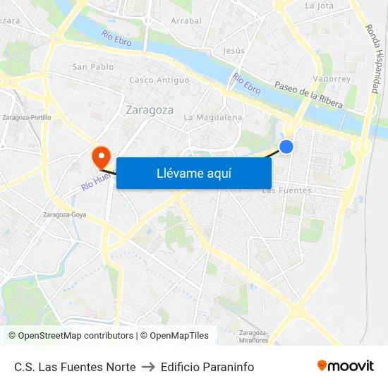C.S. Las Fuentes Norte to Edificio Paraninfo map