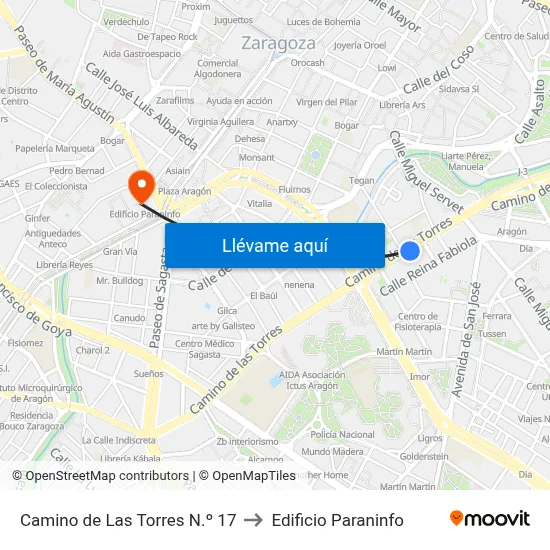 Camino de Las Torres N.º 17 to Edificio Paraninfo map