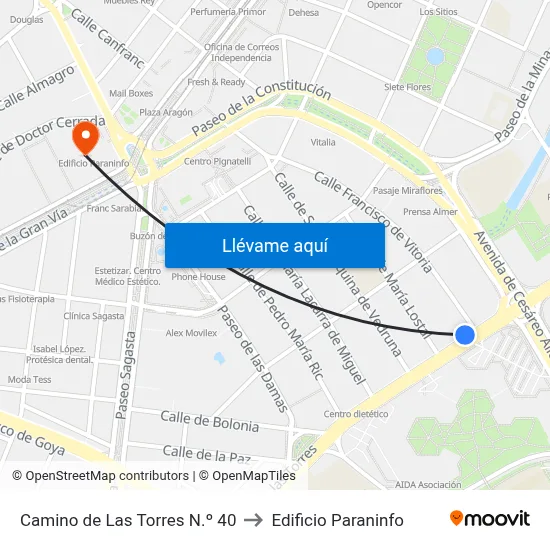 Camino de Las Torres N.º 40 to Edificio Paraninfo map