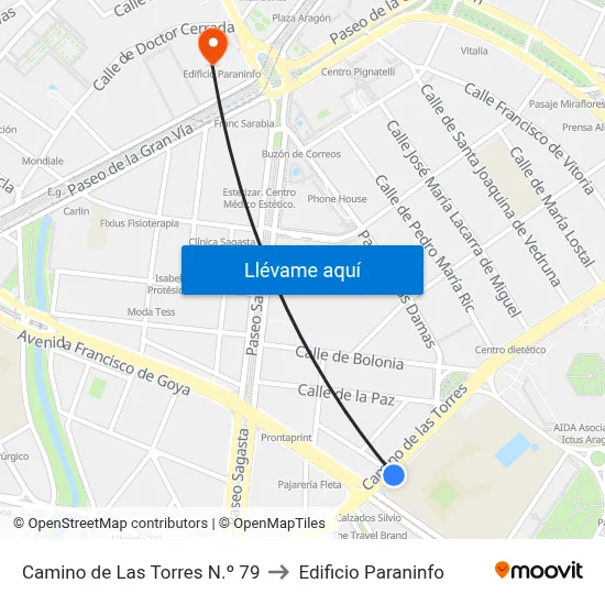Camino de Las Torres N.º 79 to Edificio Paraninfo map
