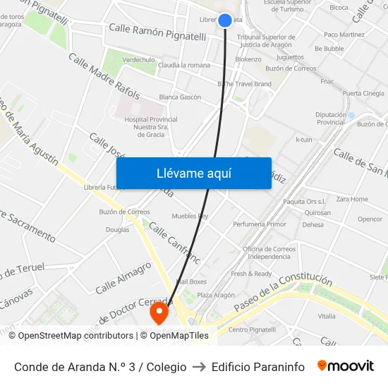 Conde de Aranda N.º 3 / Colegio to Edificio Paraninfo map