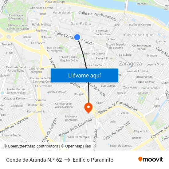 Conde de Aranda N.º 62 to Edificio Paraninfo map