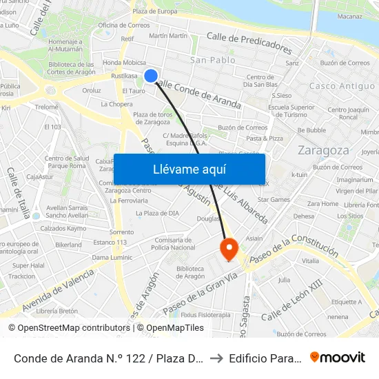 Conde de Aranda N.º 122 / Plaza Del Portillo to Edificio Paraninfo map