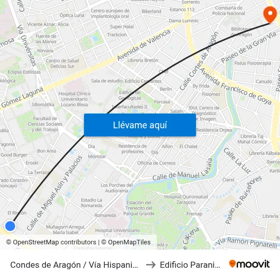 Condes de Aragón / Vía Hispanidad to Edificio Paraninfo map