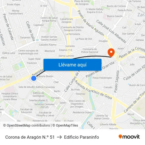 Corona de Aragón N.º 51 to Edificio Paraninfo map