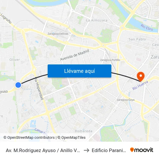 Av. M.Rodriguez Ayuso / Anillo Verde to Edificio Paraninfo map
