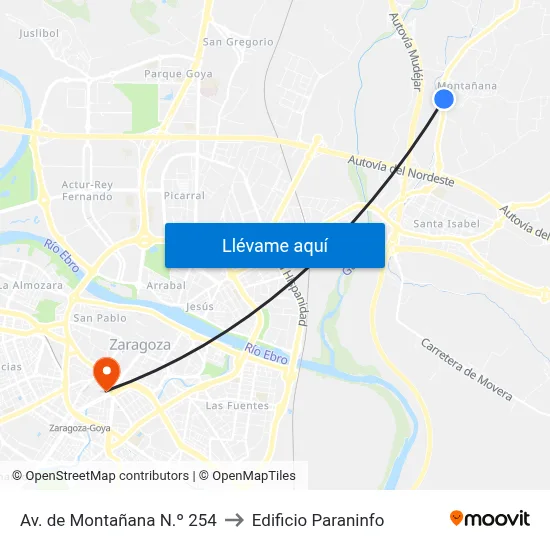 Av. de Montañana N.º 254 to Edificio Paraninfo map